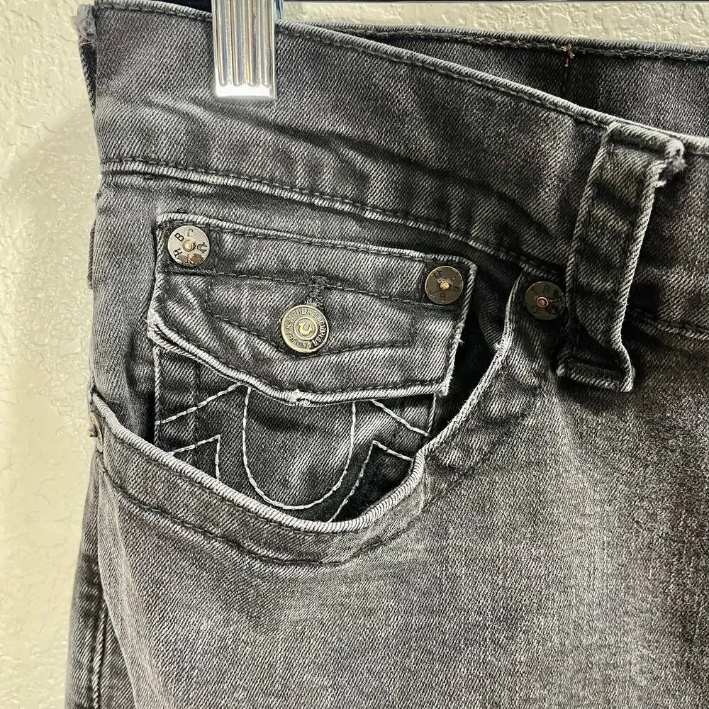 True Religion Rocco Jeans Flap Back Relaxed Skinny Fit Gray Jean Men's Size 34